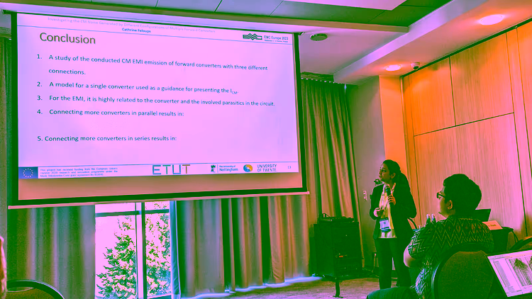Cathrine during presentation at Conference EMC Europe 2023